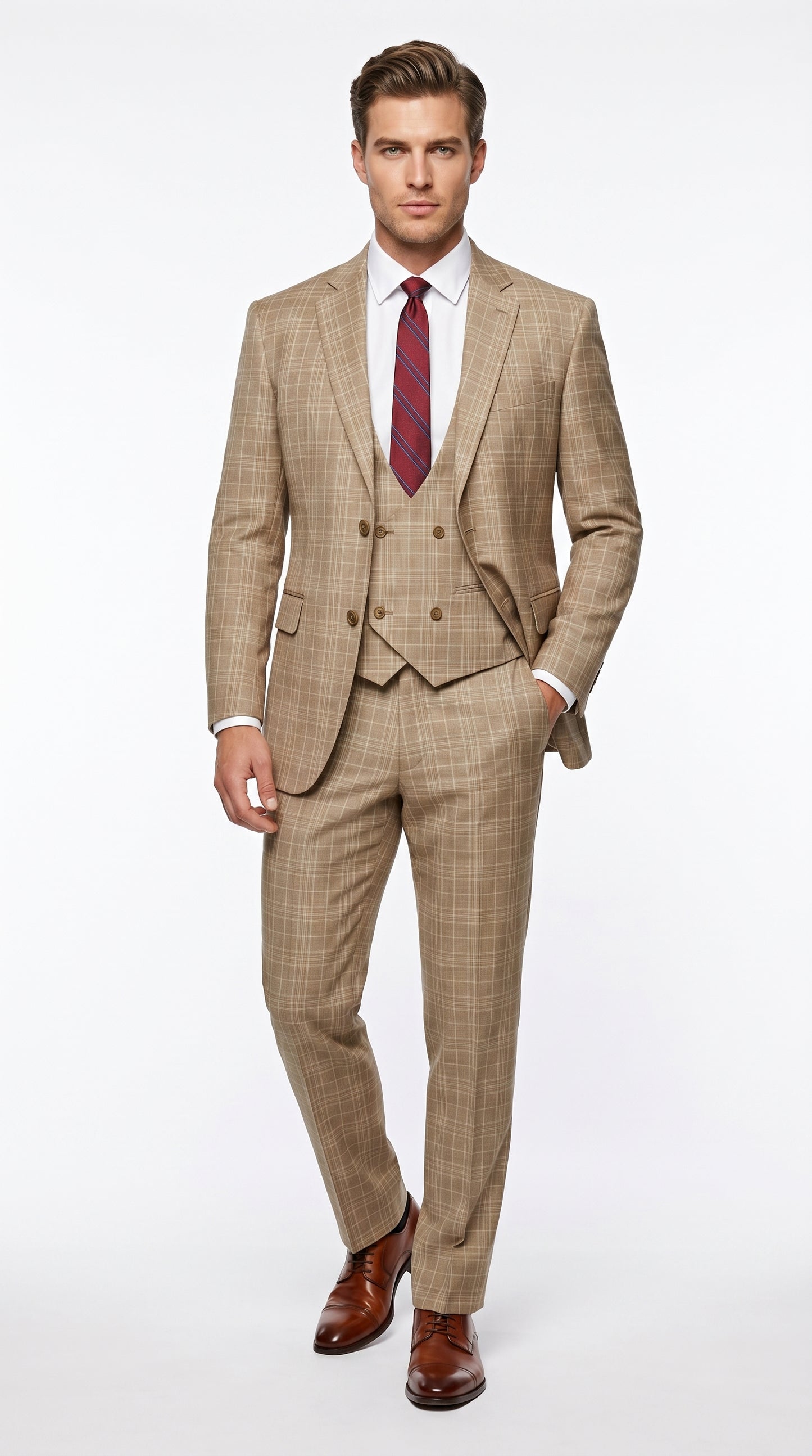 Men’s Renaissance Collection Camel 3 Piece Suit with Jacket, Vest and Pants, Formal Wedding Dress Suit