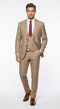 Men’s Renaissance Collection Camel 3 Piece Suit with Jacket, Vest and Pants, Formal Wedding Dress Suit