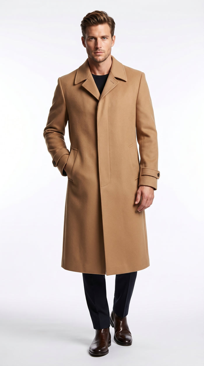 Men’s Toast Full Length 53 Inch Top Coat with Single Breasted Front, Microfiber Dress Overcoat