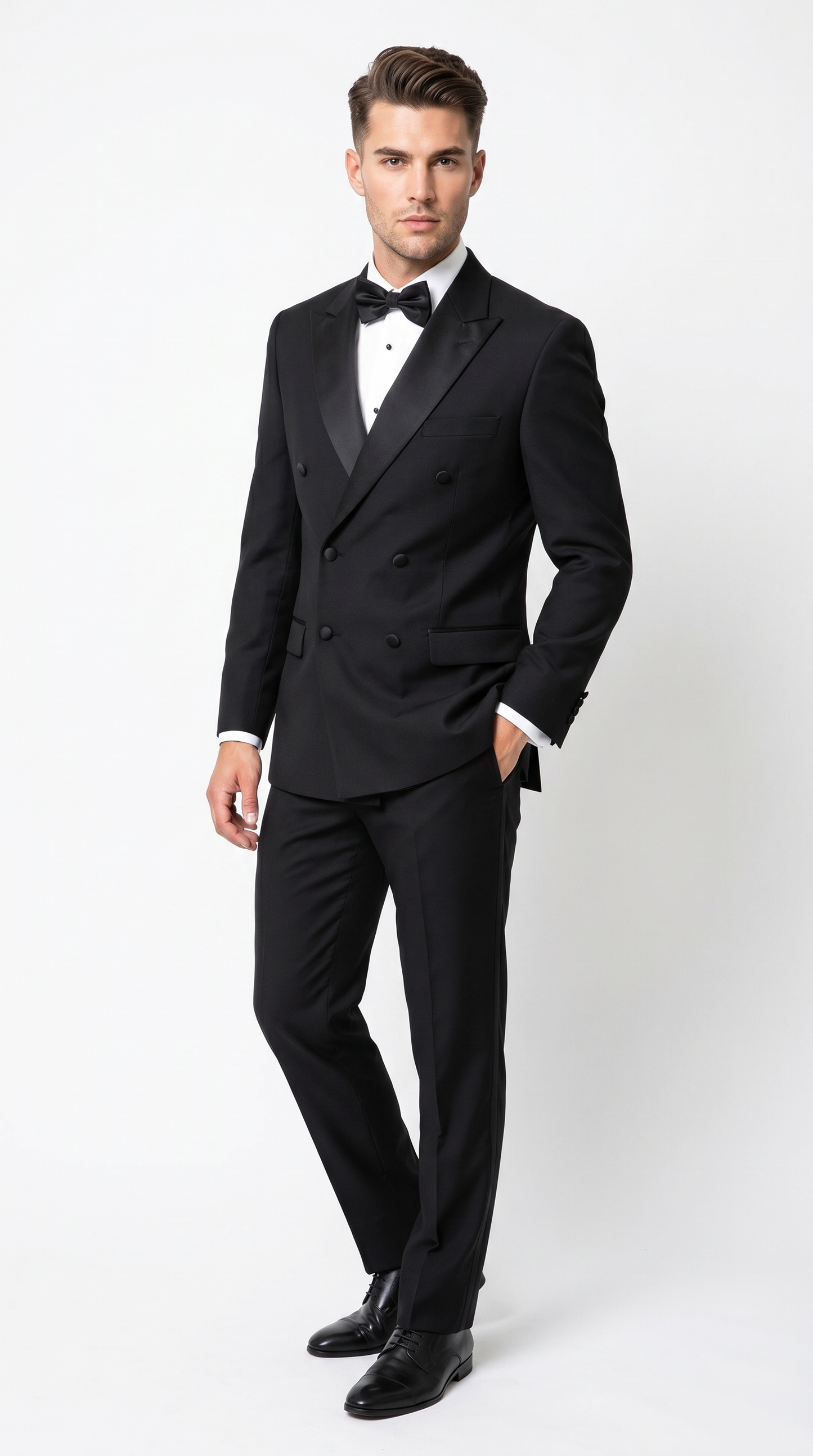 Men’s Black Double Breasted Tuxedo with Super 150s Style, Designer Formal Wedding Dinner Suit