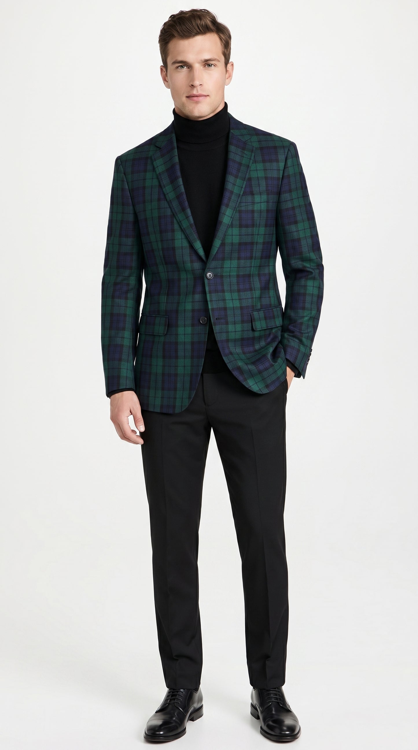 Men’s Green Tartan Plaid Dinner Jacket with Notch Lapel, Formal Sportcoat Blazer