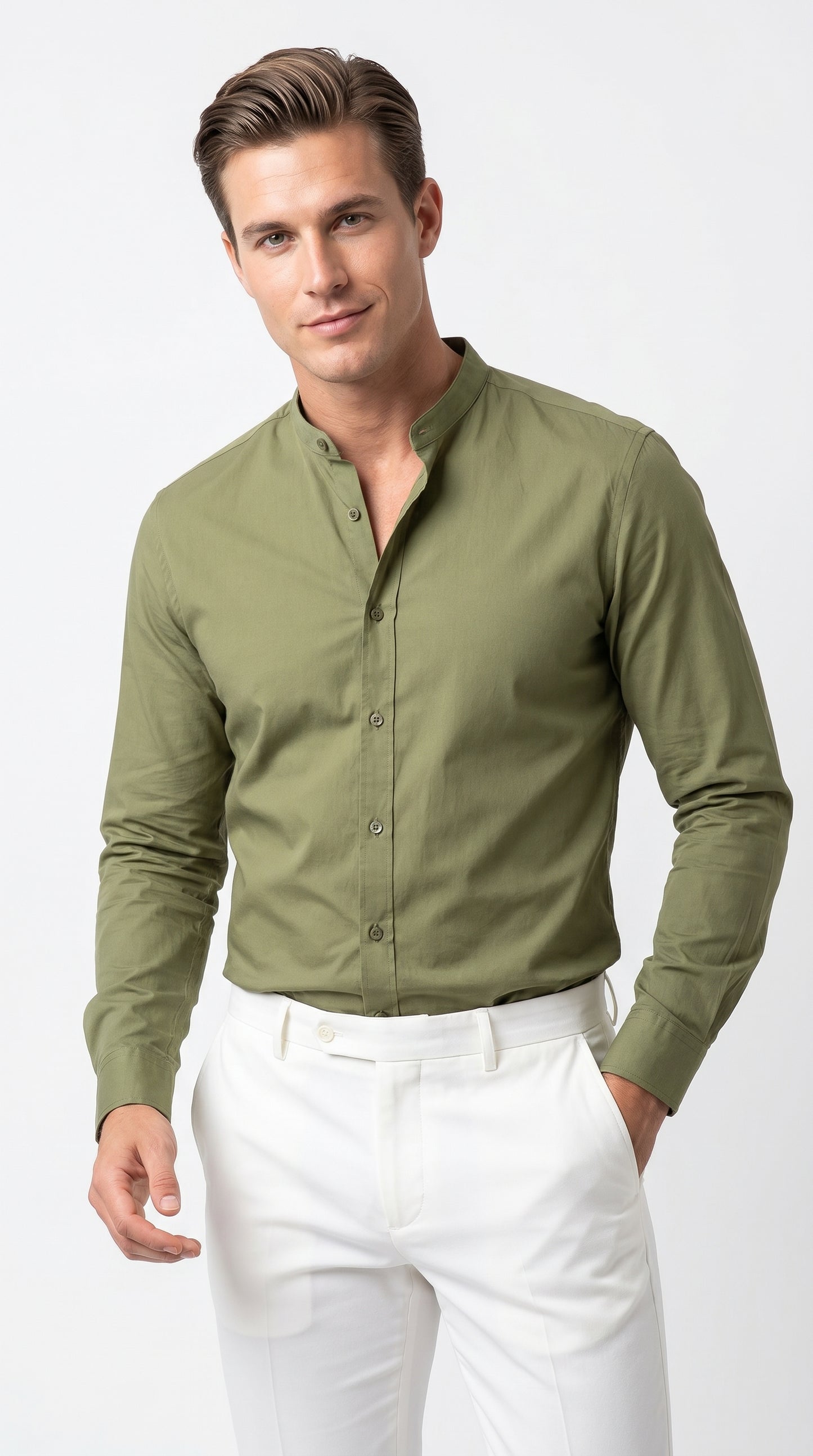 Mandarin Collarless Nehru Collar Preacher Round Style Multi-color Men's Dress Shirt - SG01