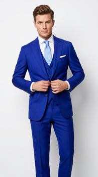 Men’s Electric Royal Blue Suit with Two Flap Front Pockets, Formal Wedding Prom Dress Suit