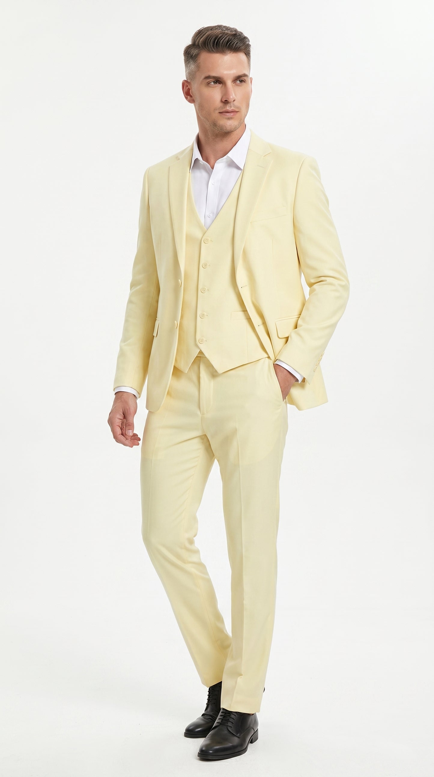 Men’s Yellow Seersucker Suit with Jacket, Vest and Pants, Summer Wedding Prom Dress Suit Modern Fit