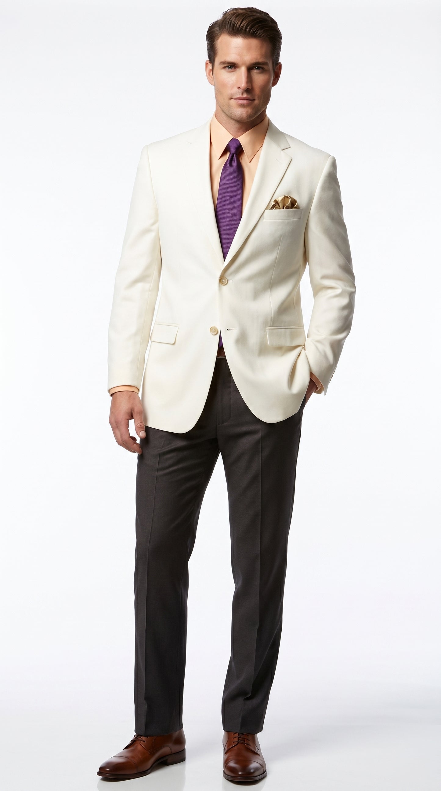 Men’s Ivory Cream Blazer with 2 Button Front, Off White Dress Casual Sport Coat