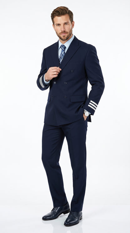 Men’s Dark Navy Blue Double Breasted 6 Button Suit, Classic Formal Wedding Business Suit