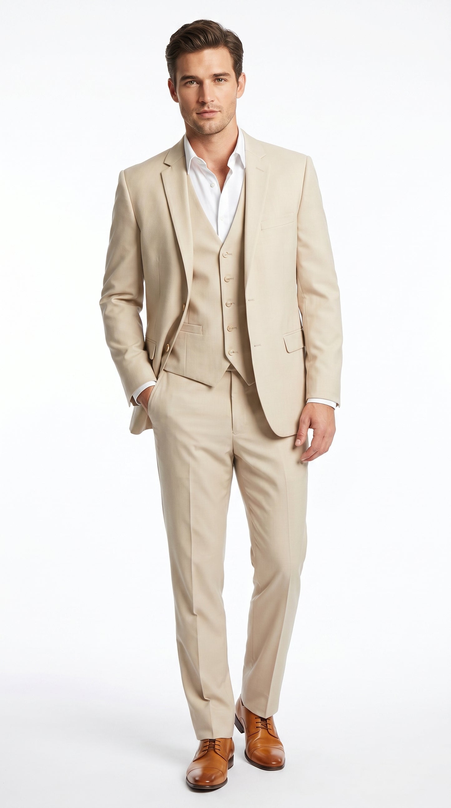 Men’s Champagne Wedding Suit with Vest, Summer Formal Groom and Beach Wedding Suit