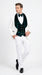 Men’s White and Dark Green Wedding Tuxedo with Double Breasted Vest, Wool Groom Prom Suit