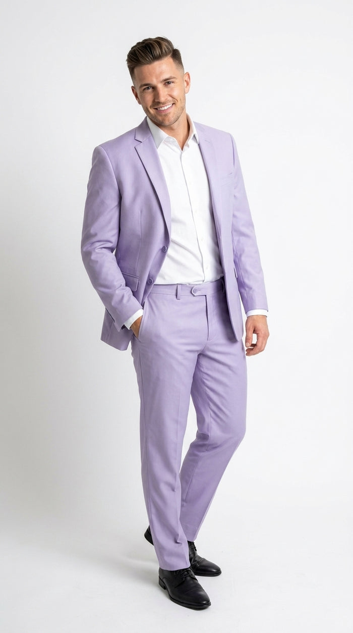 Men’s Lilac 2 Button Suit, Light Purple Formal Wedding Prom Dress Suit