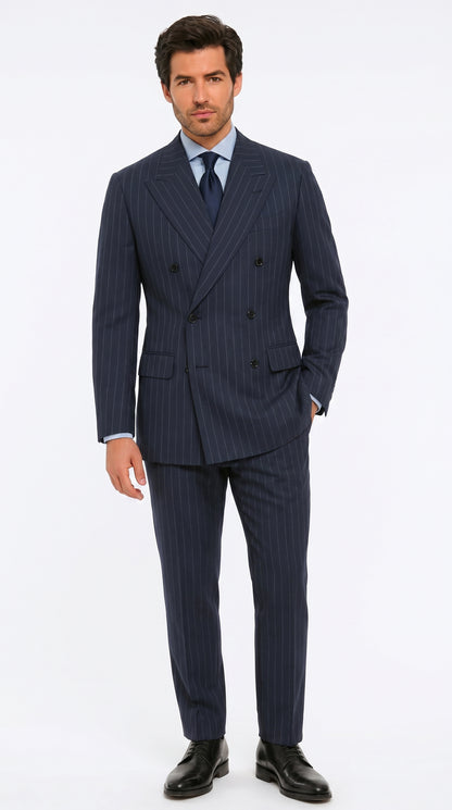 Men’s Kingsman Harrys Blue Pinstripe Double Breasted Suit, Formal Business Dress Suit