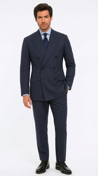 Men’s Kingsman Harrys Blue Pinstripe Double Breasted Suit, Formal Business Dress Suit
