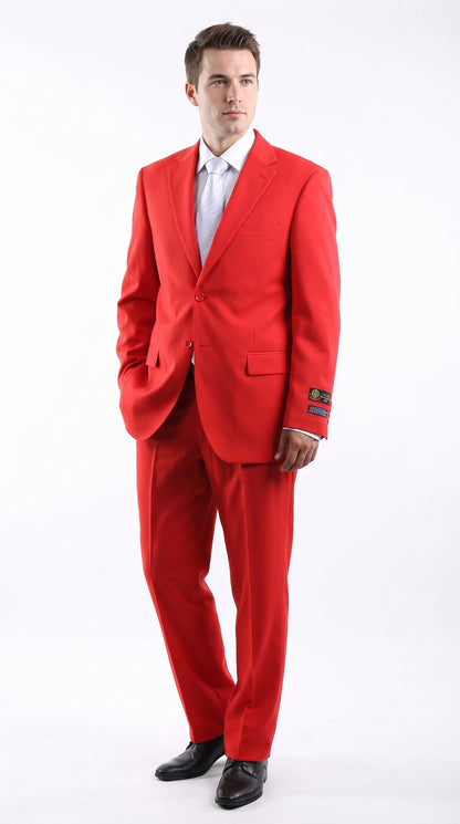 Men’s Red Bolzano 2 Button Suit with Pleated Pants, 100% Polyester Formal Dress Suit