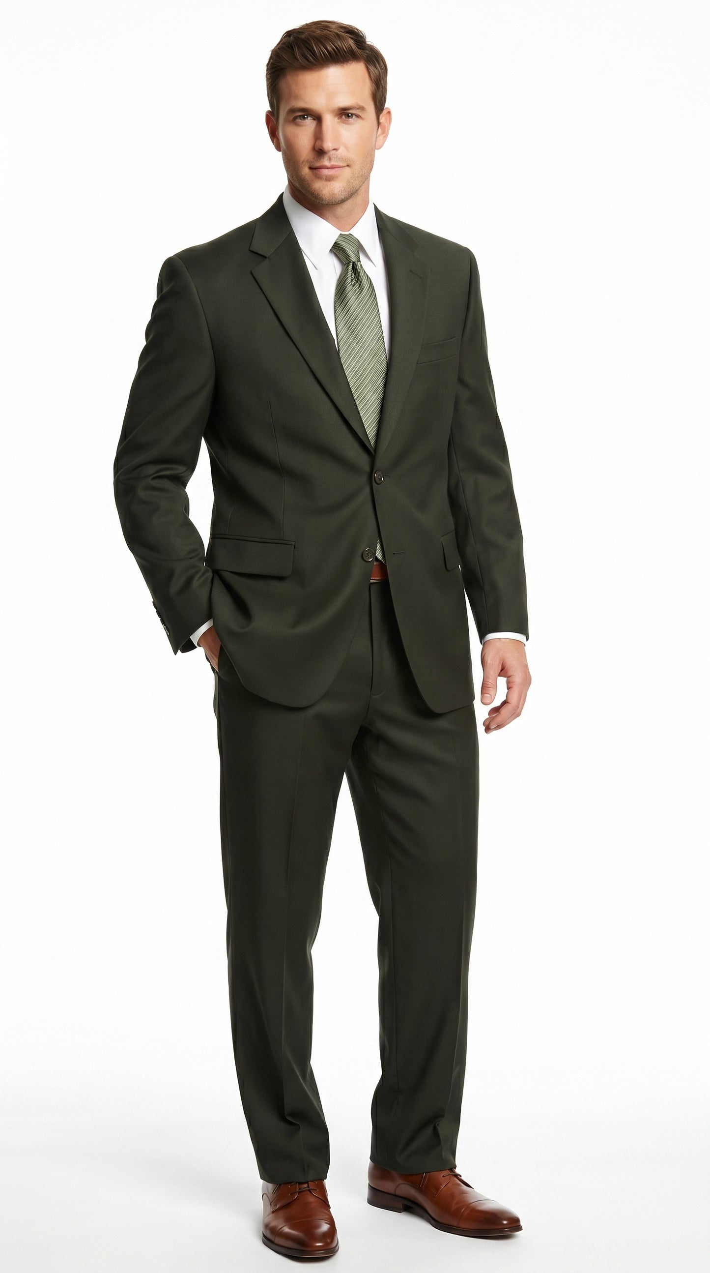 Men’s Dark Olive Green Suit, Classic Formal Dress Suit Clearance Sale