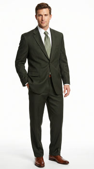 Men’s Dark Olive Green Suit, Classic Formal Dress Suit Clearance Sale