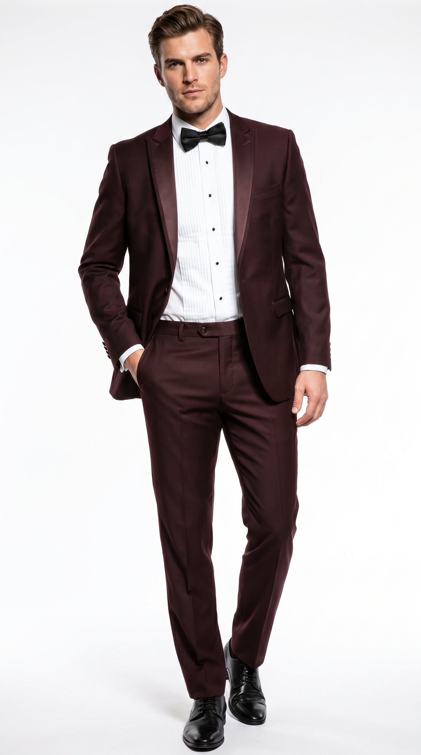Men’s Brown Slim Fit 2 Piece Tuxedo with Satin Peak Lapel, Formal Wedding Prom Suit