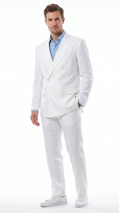 Men’s White Double Breasted Suit with Jacket and Pants, Formal Wedding Dress Suit