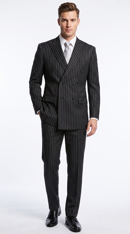 Men’s Black Double Breasted Bold Pinstripe Suit – Gangster Style Formal Dress Suit Modern Fit