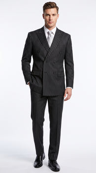 Men’s Black Double Breasted Bold Pinstripe Suit – Gangster Style Formal Dress Suit
