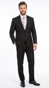 Men’s Black 2 Button Poplin Suit, Formal Wedding Business Church Dress Suit Set