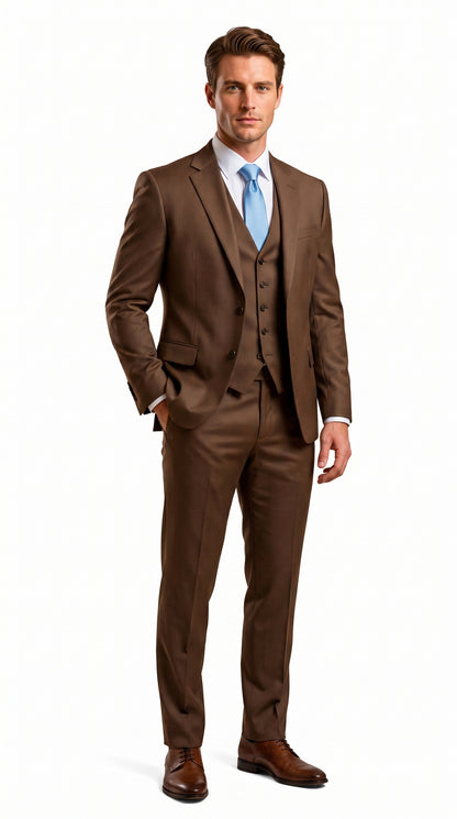 Elegant Men's Chocolate Dark Brown 3 ~ Three Piece  Business Suits Clearance Sale