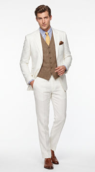 Men’s Off White Great Gatsby 3 Piece Suit, Vintage Wedding Prom Formal Vested Suit Set
