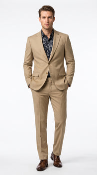 Men’s Khaki Stone 2 Button Business Suit, Regular Classic Fit Clearance Sale Dress Suit