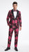 Men’s Fuchsia Pink and Black Floral Paisley Prom Tuxedo Suit, Shawl Lapel Wedding Party Formal Wear