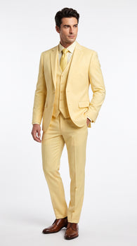 Men’s Yellow Seersucker 3 Piece Suit, 100% Cotton Summer Wedding Dress Suit
