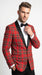 Men’s Red Tartan Plaid Tuxedo Jacket with Black Shawl Lapel, Holiday Christmas Wedding Prom Blazer