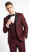 Men’s Burgundy Wine Tuxedo Suit with Black Peak Lapel, Jacket and Pants Formal Dinner Suit