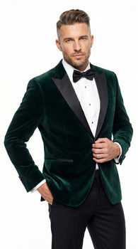 Men’s Olive Hunter Green Velvet Tuxedo Jacket with Black Satin Lapel, Formal Wedding Dinner Blazer