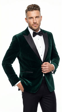 Men’s Olive Hunter Green Velvet Tuxedo Jacket with Black Satin Lapel, Formal Wedding Dinner Blazer
