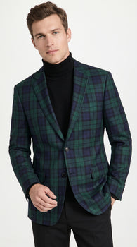 Men’s Green Tartan Plaid Dinner Jacket with Notch Lapel, Formal Sportcoat Blazer