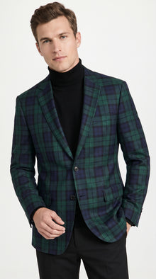 Men’s Green Tartan Plaid Dinner Jacket with Notch Lapel, Formal Sportcoat Blazer