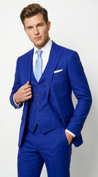 Men’s Electric Royal Blue Suit with Two Flap Front Pockets, Formal Wedding Prom Dress Suit