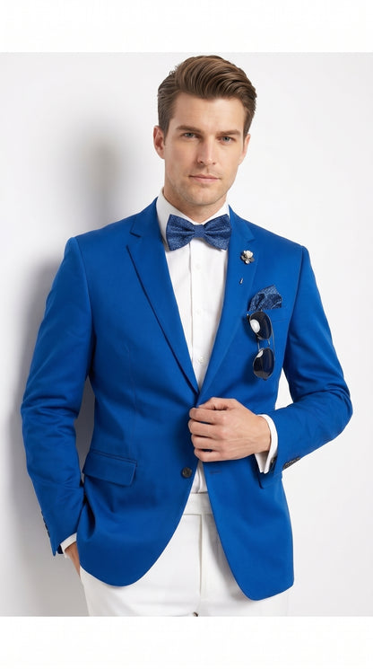 Men’s Royal Blue 2 Button Blazer with Notch Lapel, Wholesale Dress Casual Sport Coat