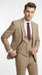 Men’s Camel Plaid Windowpane Vested Suit with 2 Button Jacket, Peak Lapel and Matching Pants