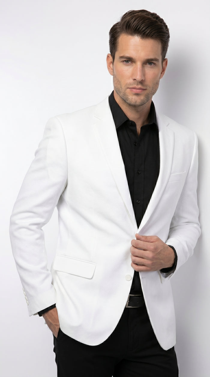 Men’s White Linen Fabric Summer Blazer with Notch Lapel, Dress Casual Sport Coat