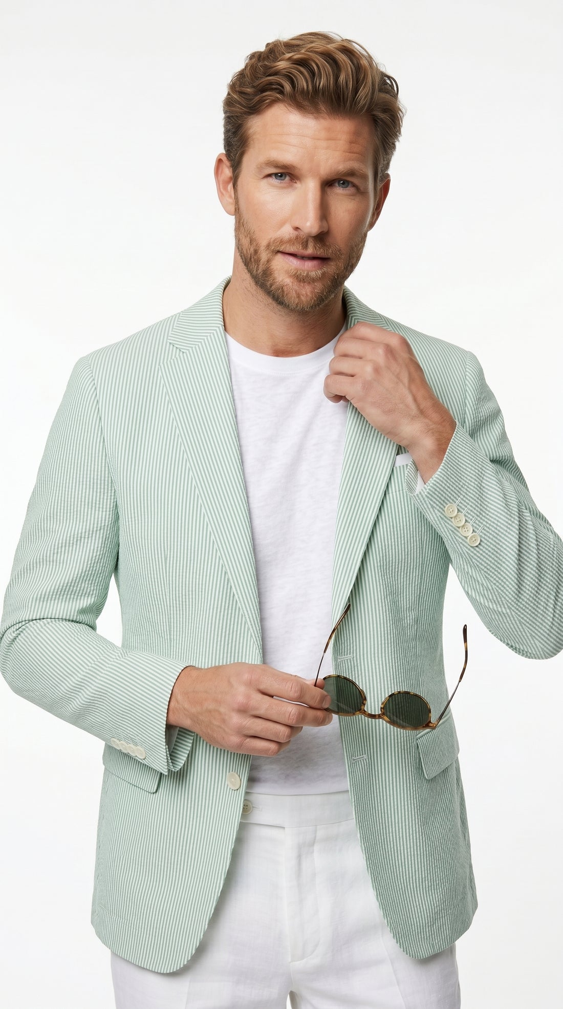 Men’s Green Seersucker Blazer, Lightweight Summer Wedding Business Casual Sport Coat Jacket Green / 50 Regular