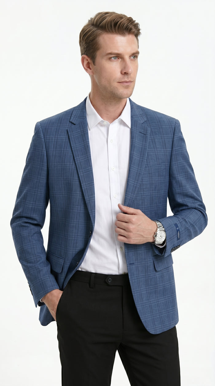 Men’s Teal Blue Plaid Western Sport Coat, Business Casual Cowboy Blazer Jacket
