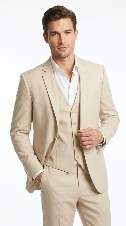 Men’s Champagne Wedding Suit with Vest, Summer Formal Groom and Beach Wedding Suit