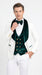 Men’s White and Dark Green Wedding Tuxedo with Double Breasted Vest, Wool Groom Prom Suit