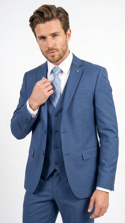 Men’s Stacy Adams Indigo Blue 3 Piece Suit with Vest, Modern Fit Formal Dress Suit