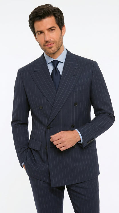 Men’s Kingsman Harrys Blue Pinstripe Double Breasted Suit, Formal Business Dress Suit
