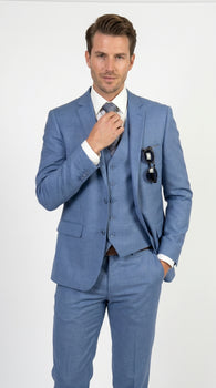 Men’s Ice Blue 3 Piece Suit with Vest, Formal Wedding Prom Dress Suit