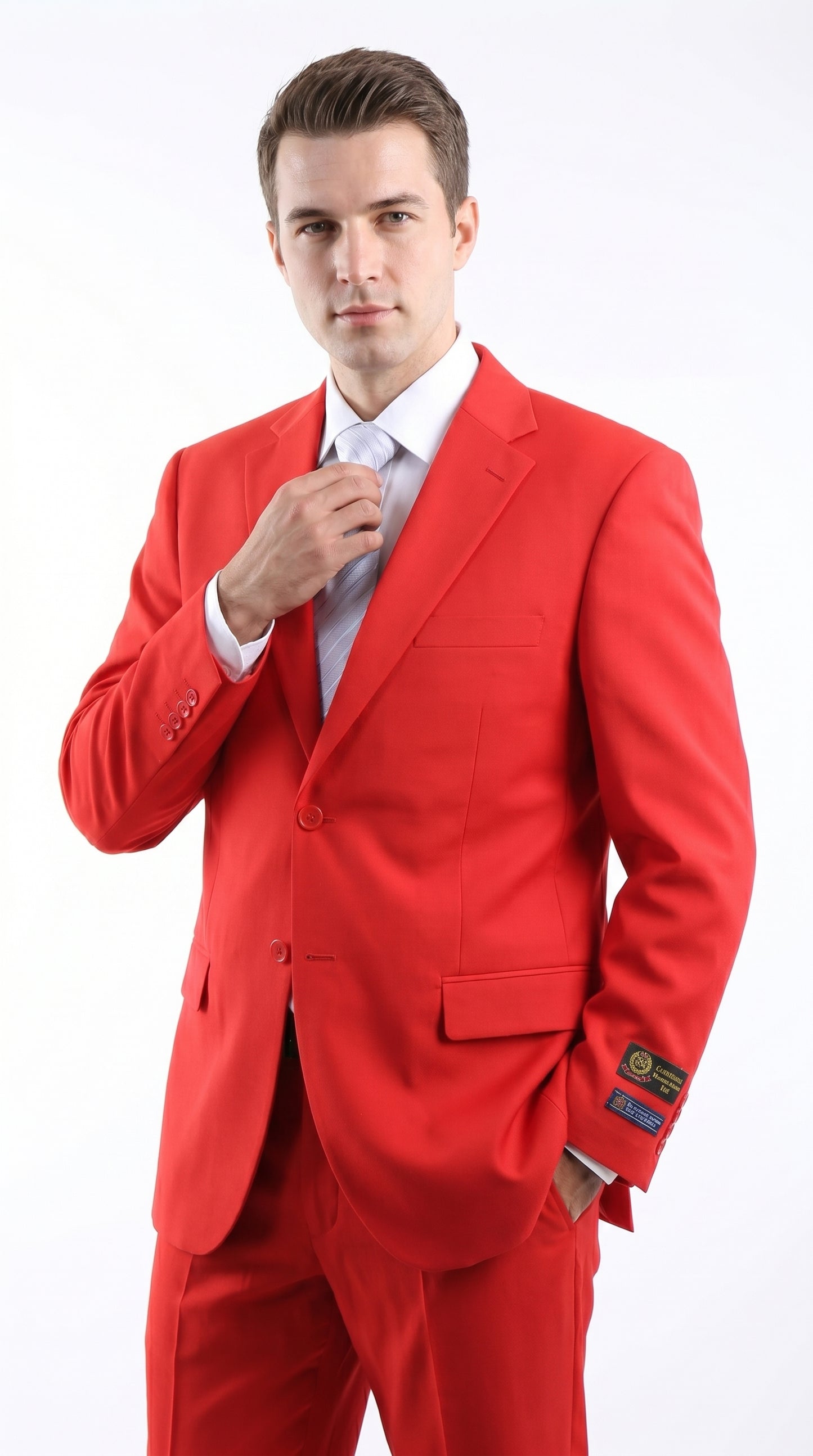 Men’s Red Bolzano 2 Button Suit with Pleated Pants, 100% Polyester Formal Dress Suit