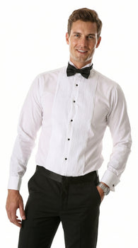 Men’s Max White Slim Fit Wing Tip Collar Pleated Tuxedo Shirt, Formal Dress Shirt