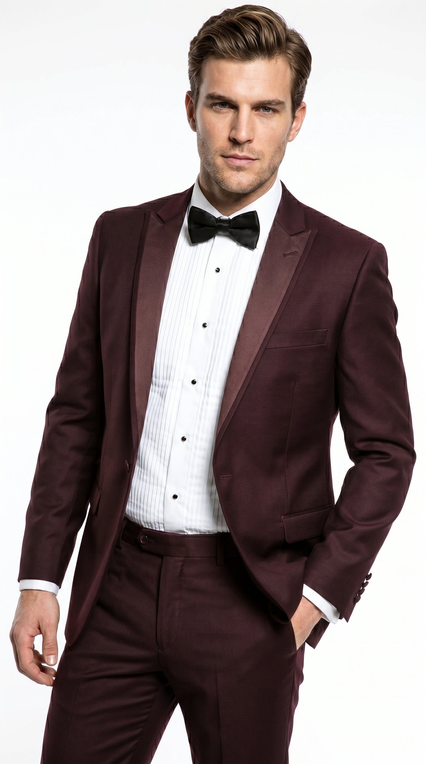 Men’s Brown Slim Fit 2 Piece Tuxedo with Satin Peak Lapel, Formal Wedding Prom Suit