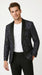 Men’s Navy Black Glitter Floral Tuxedo Dinner Jacket with Satin Lapel, Sequin Formal Blazer