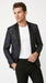 Men’s Navy Black Glitter Floral Tuxedo Dinner Jacket with Satin Lapel, Sequin Formal Blazer